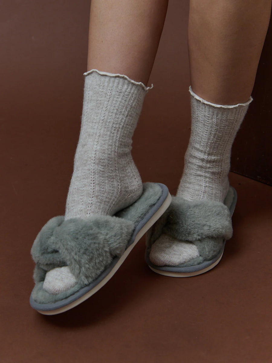 FRILL CREW SOCKS - GREY/BEIGE