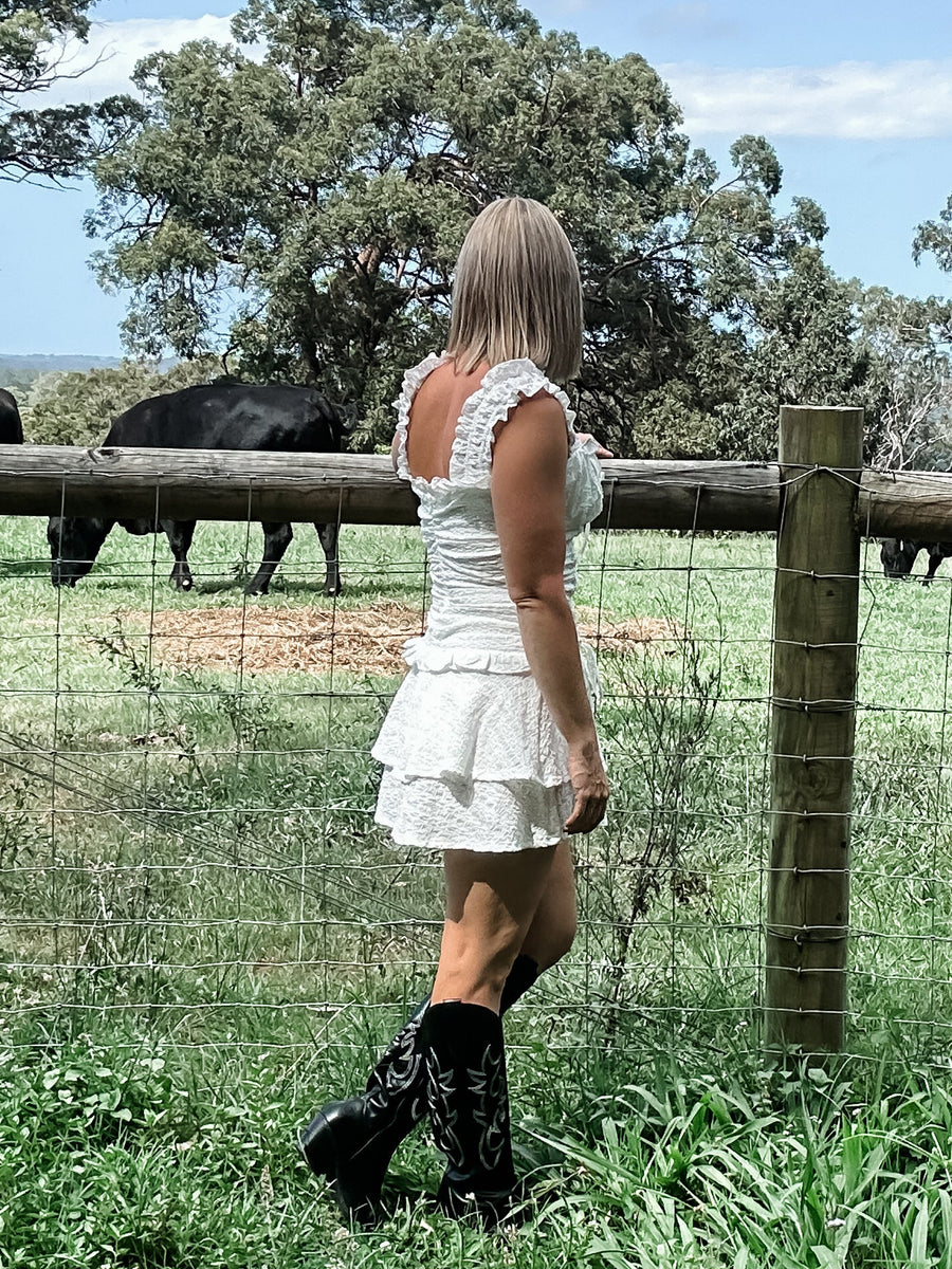 WILLA RUFFLE MINI DRESS - WHITE