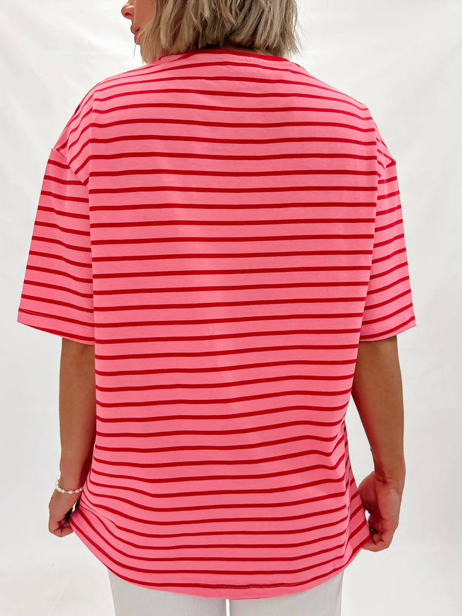 HORIZON STRIPE TEE - PINK & RED STRIPE