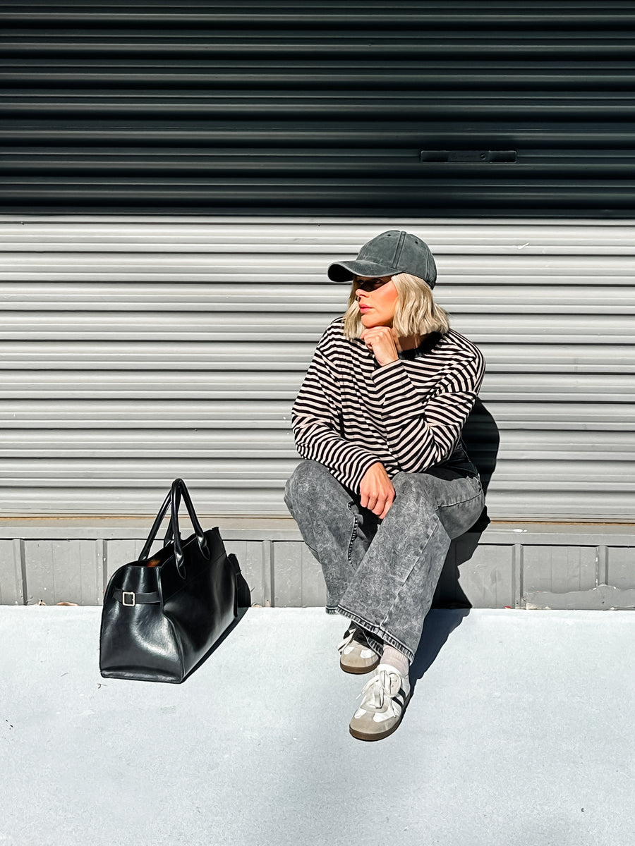 COOL GIRL CREW - BLACK & BEIGE STRIPE