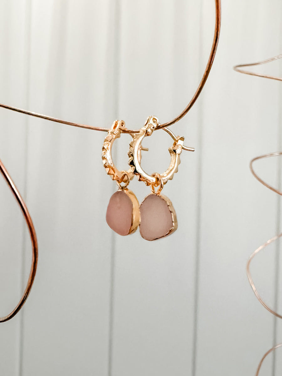 AIRIN PINK STONE EARRINGS - GOLD
