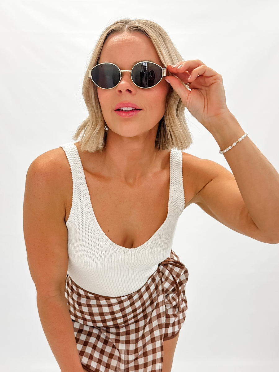 ROUND METAL SUNGLASSES - BROWN LENSE