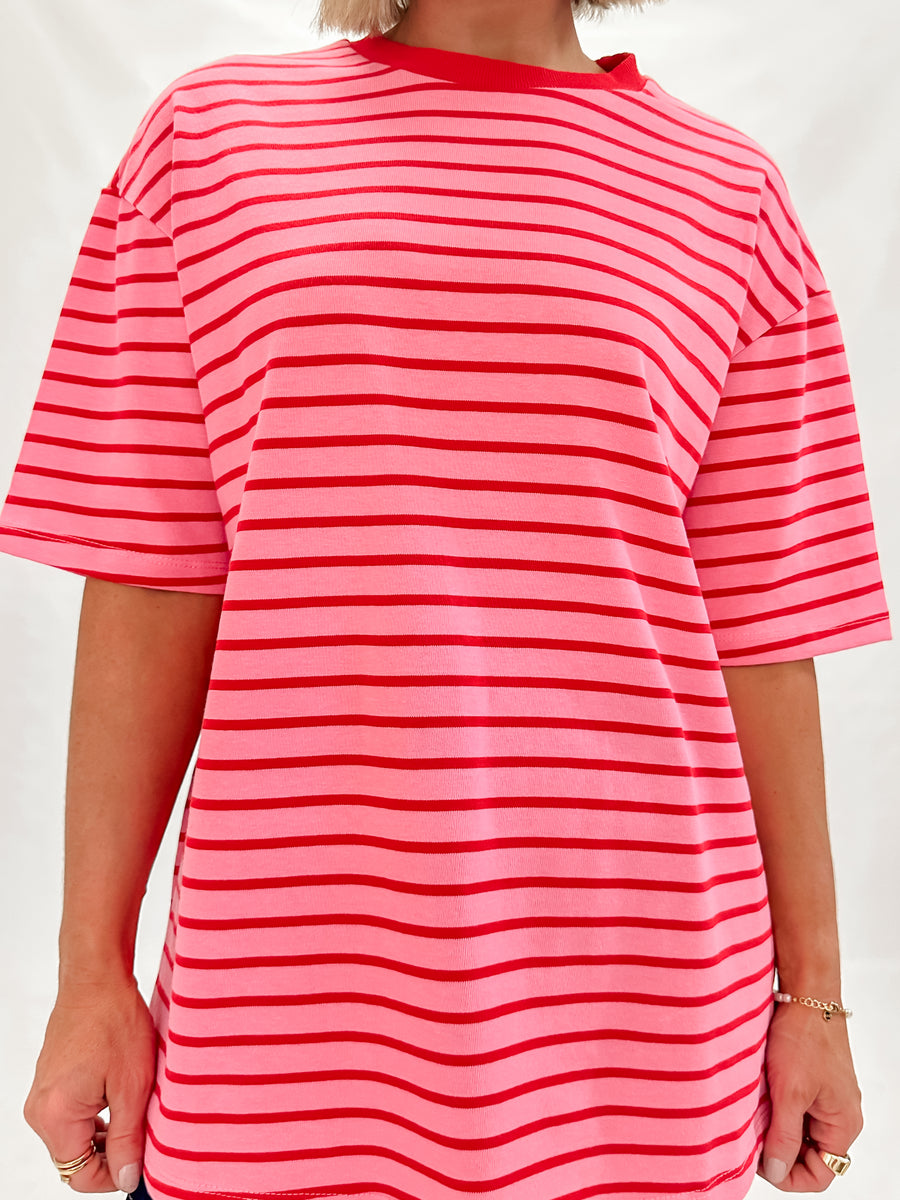 HORIZON STRIPE TEE - PINK & RED STRIPE