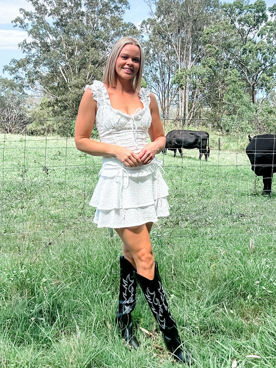 WILLA RUFFLE MINI DRESS - WHITE