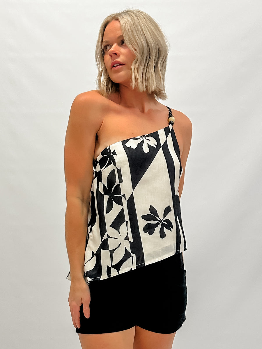 HIBISCUS TOP - BLACK/BEIGE
