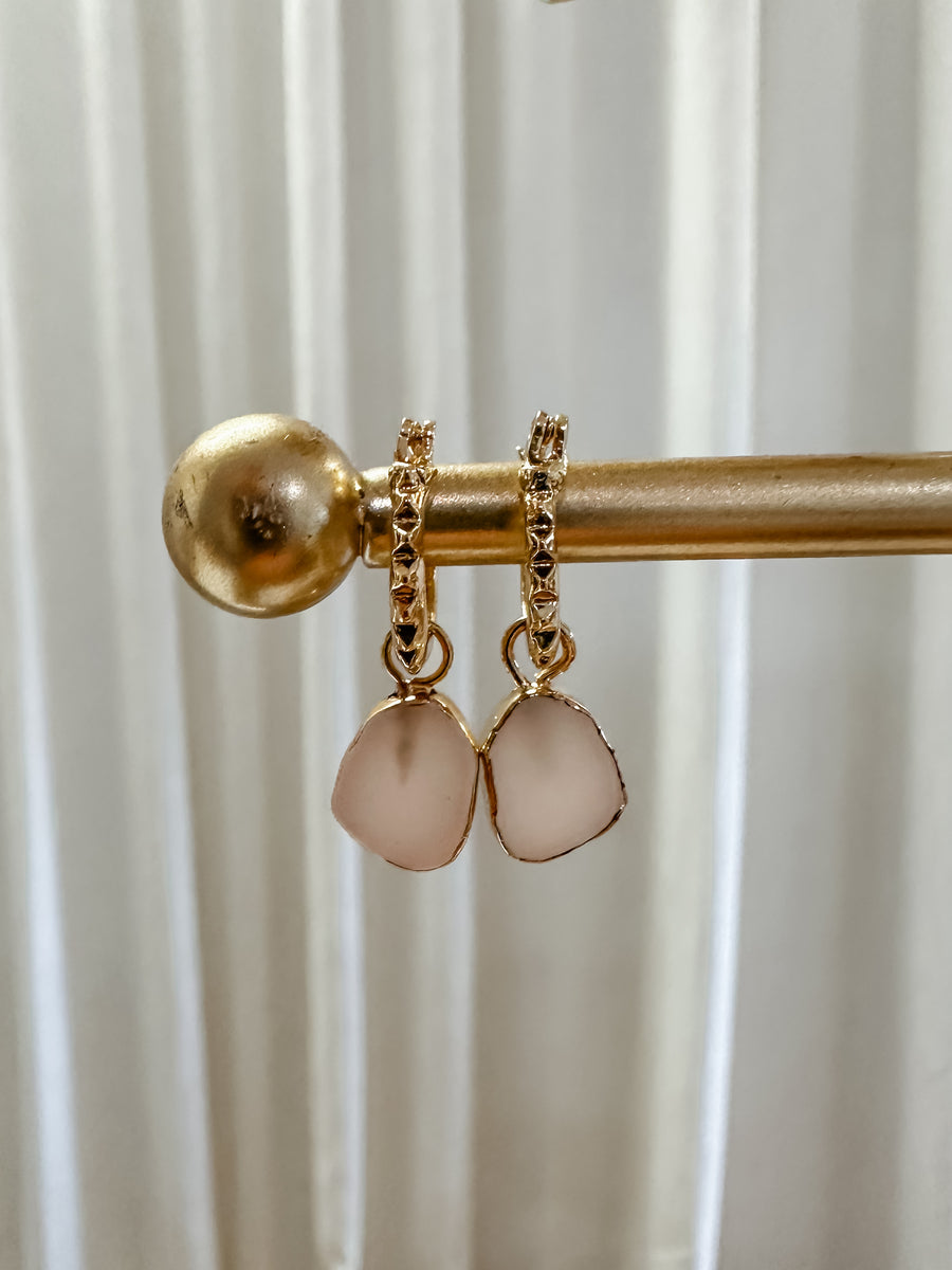 AIRIN PINK STONE EARRINGS - GOLD