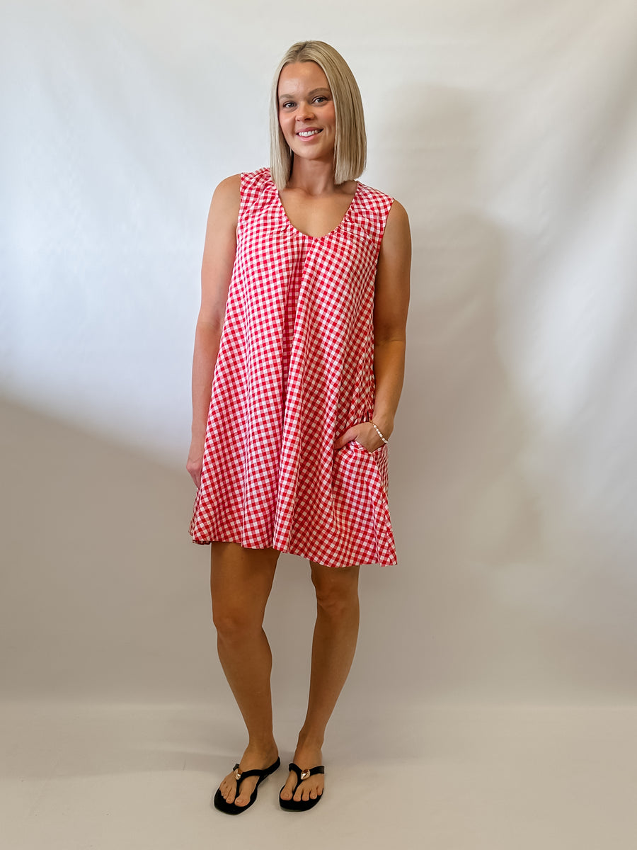 AVA GINGHAM DRESS - RED