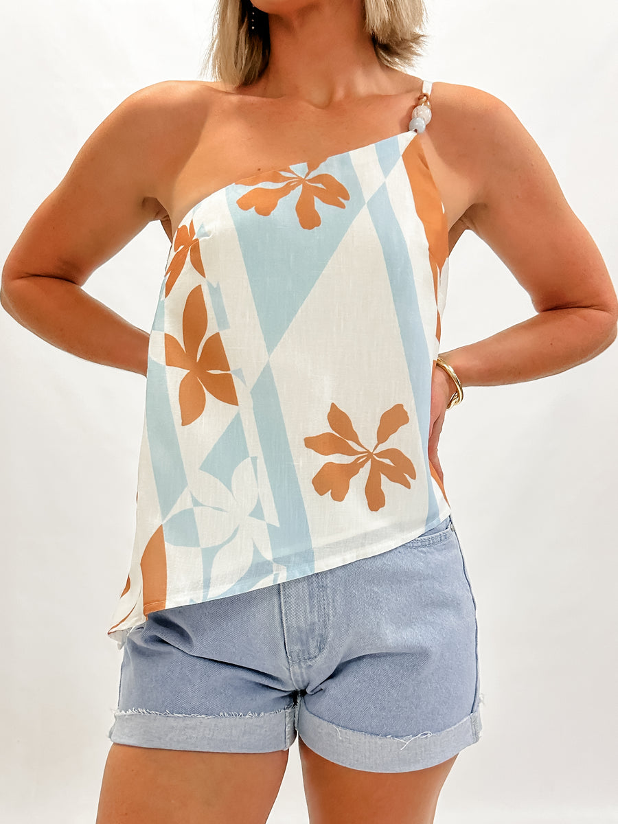 HIBISCUS TOP - BLUE/BROWN