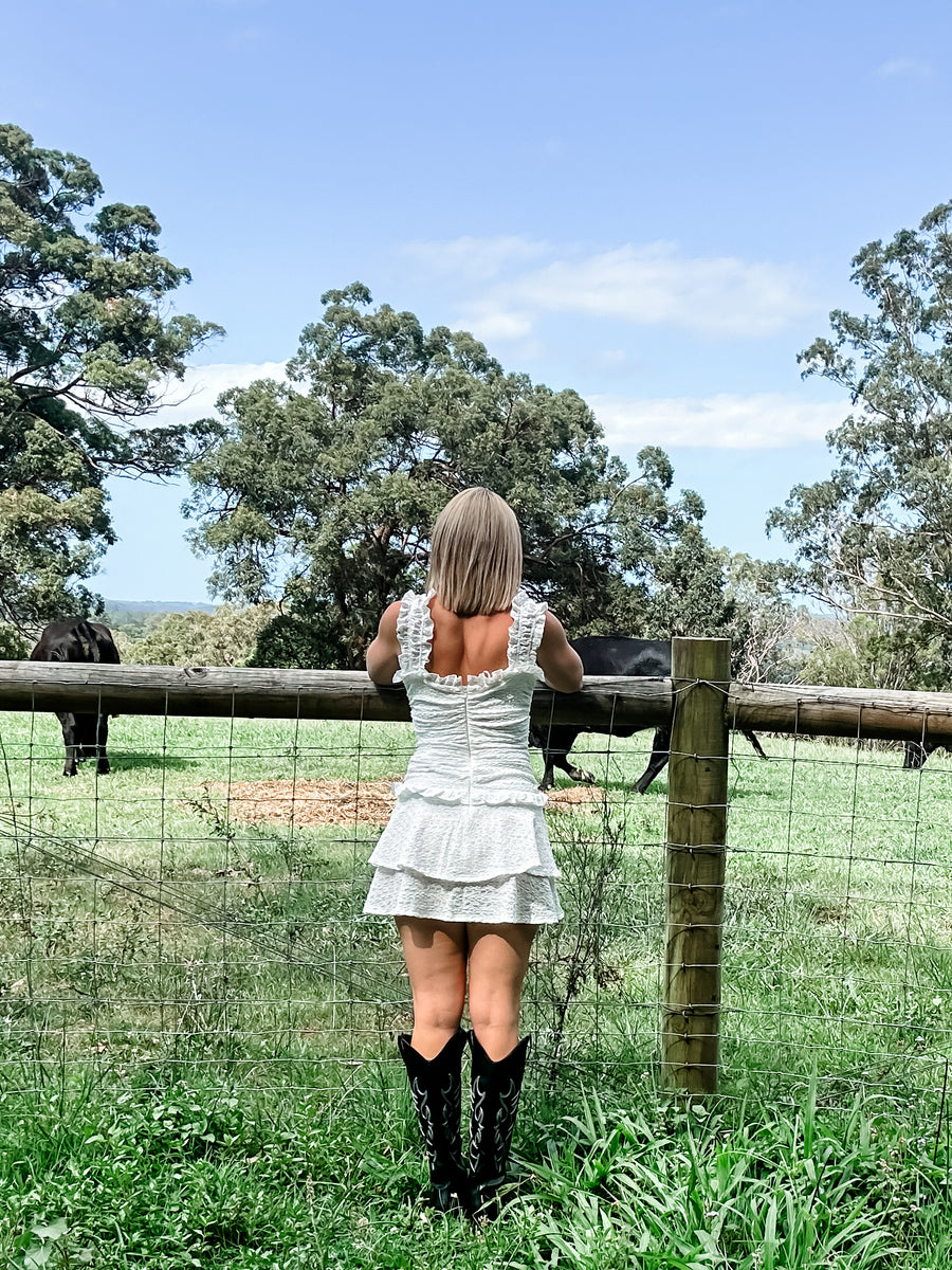 WILLA RUFFLE MINI DRESS - WHITE