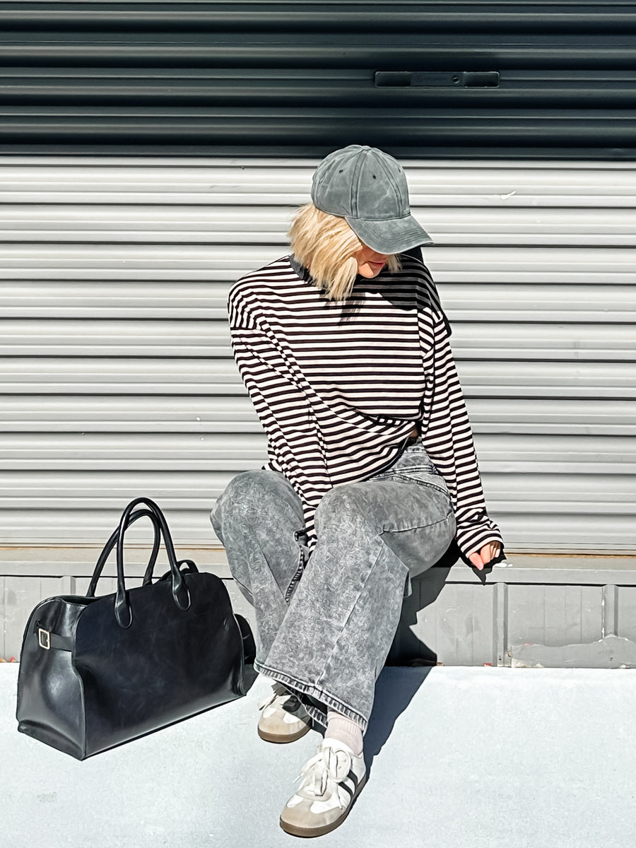 COOL GIRL CREW - BLACK & BEIGE STRIPE