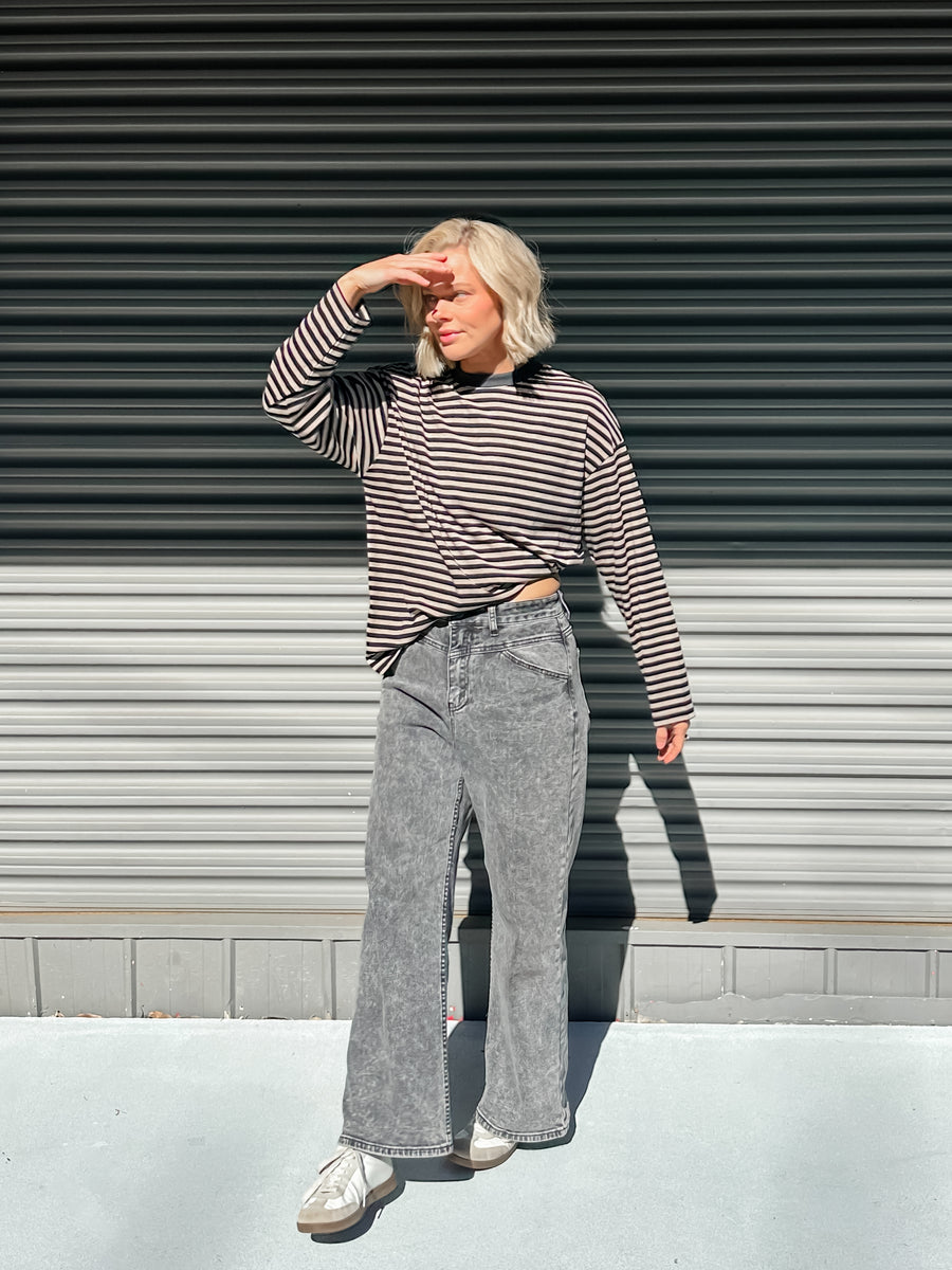 COOL GIRL CREW - BLACK & BEIGE STRIPE