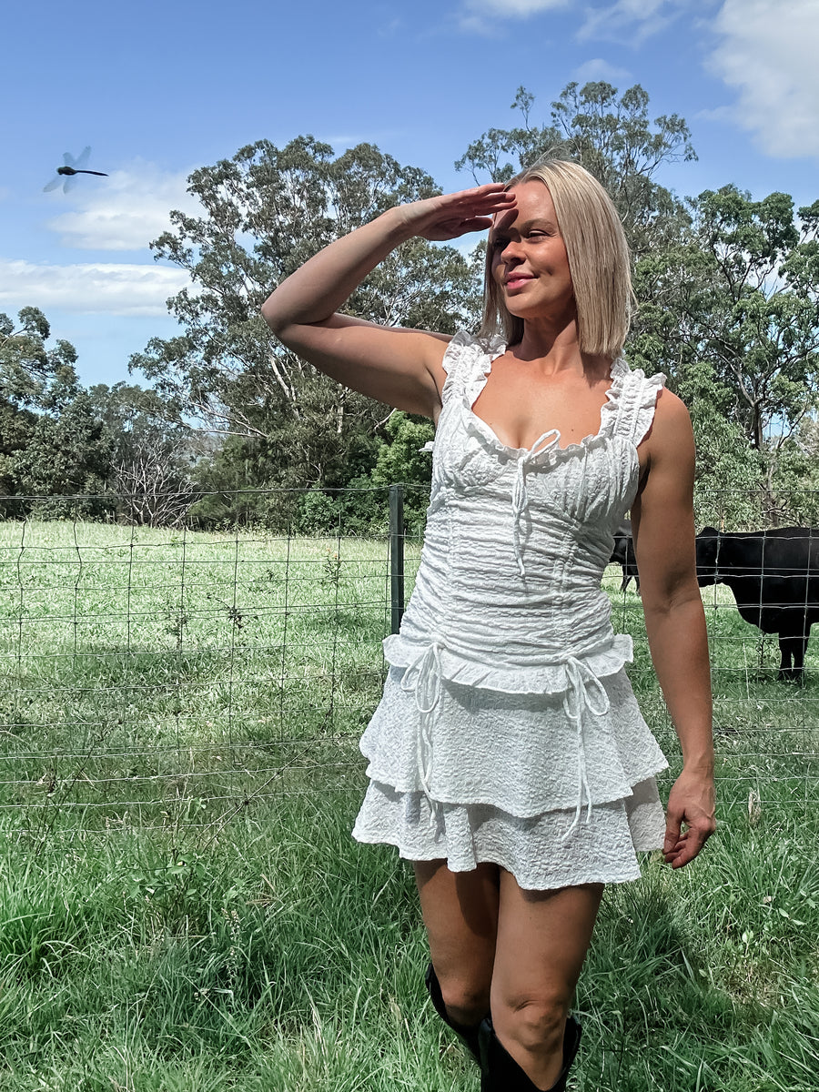 WILLA RUFFLE MINI DRESS - WHITE
