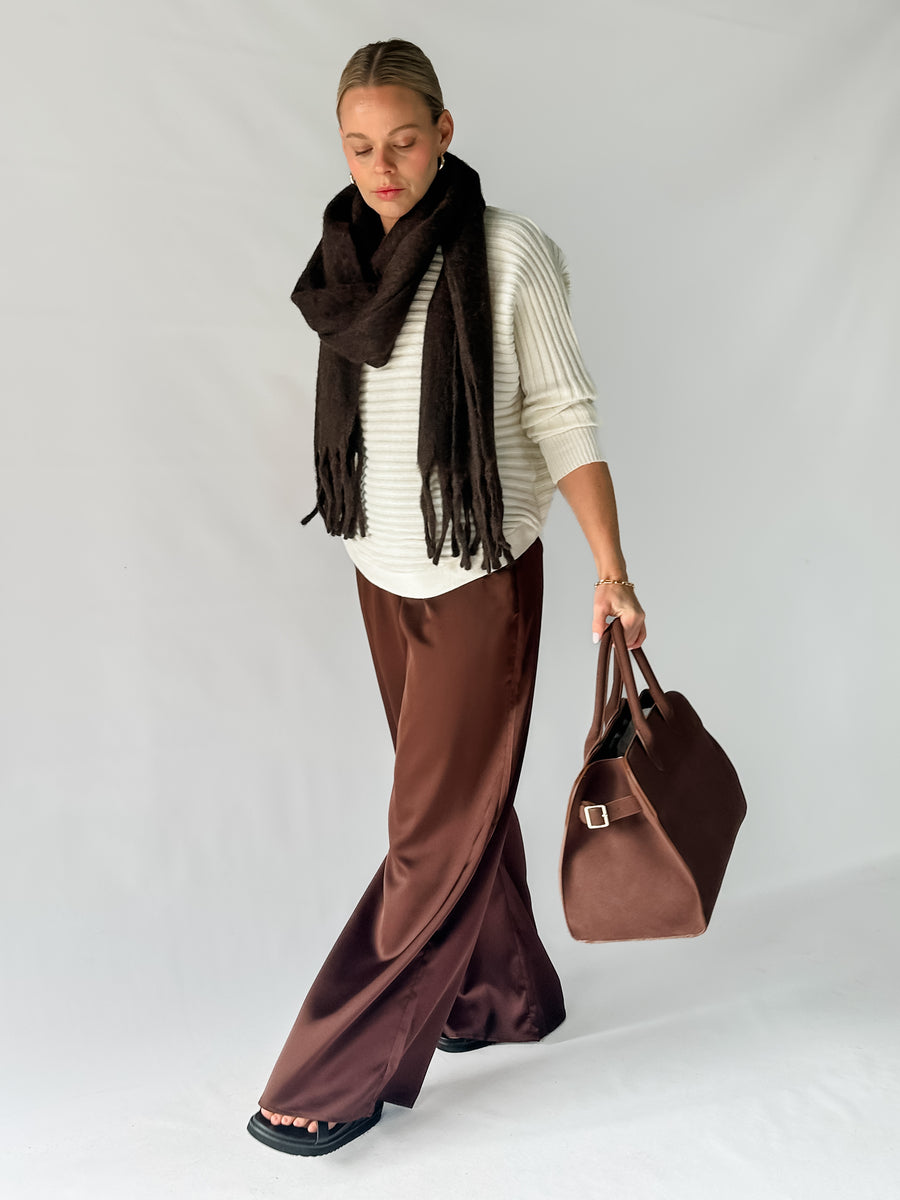 SUEDE TRUFFLE HANDBAG - CHOCOLATE