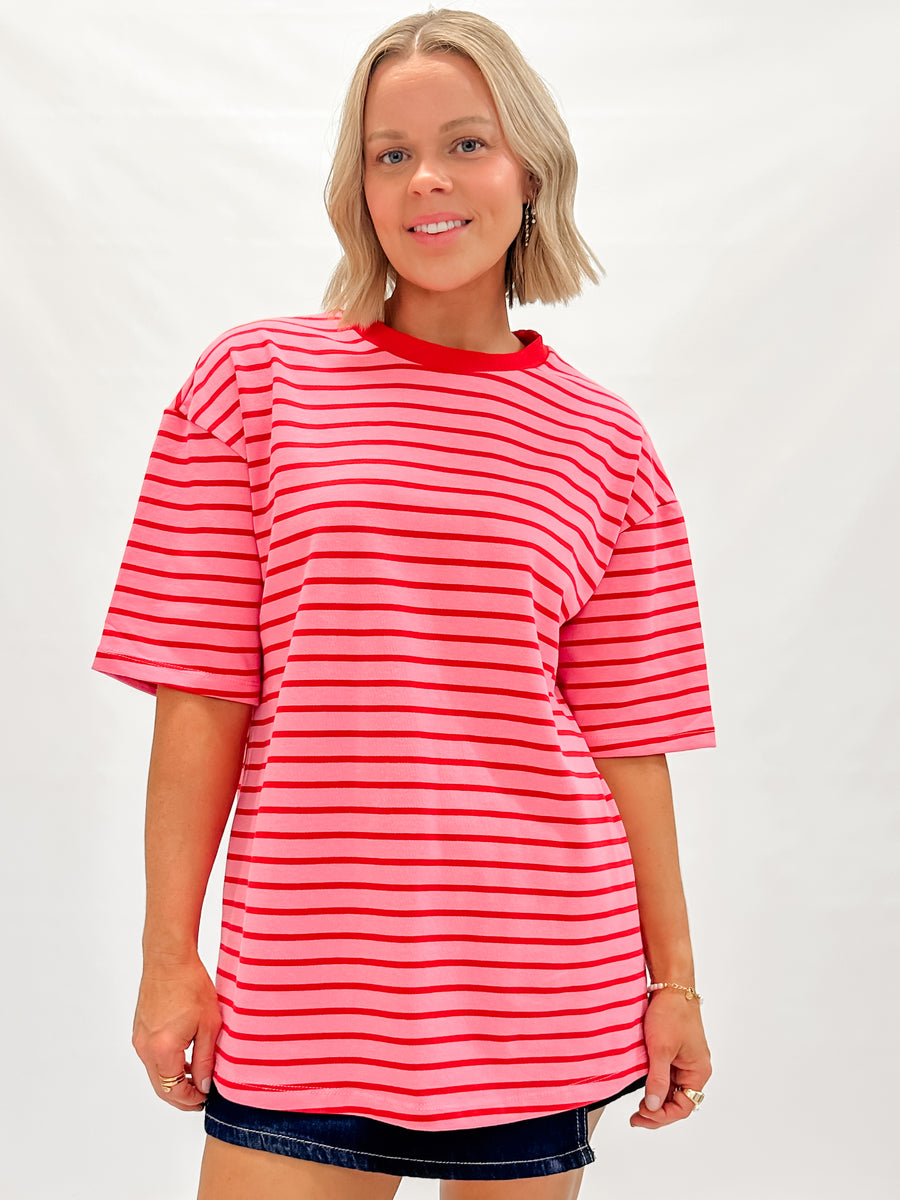 HORIZON STRIPE TEE - PINK & RED STRIPE