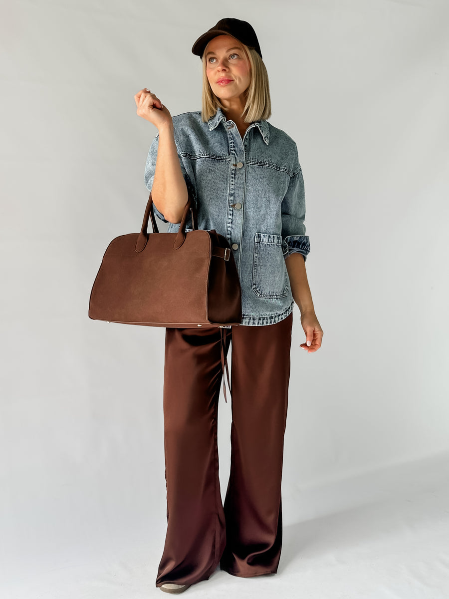 SUEDE TRUFFLE HANDBAG - CHOCOLATE