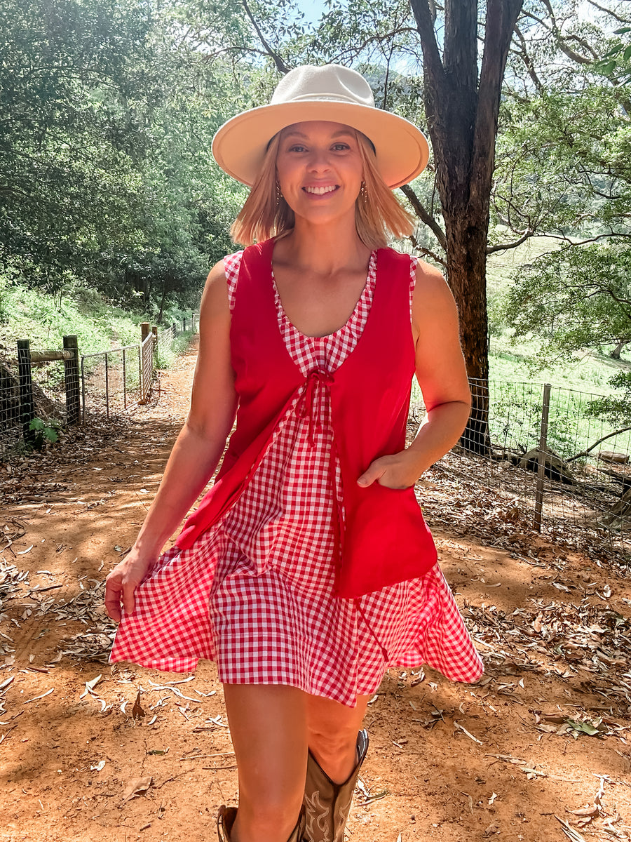 AVA GINGHAM DRESS - RED
