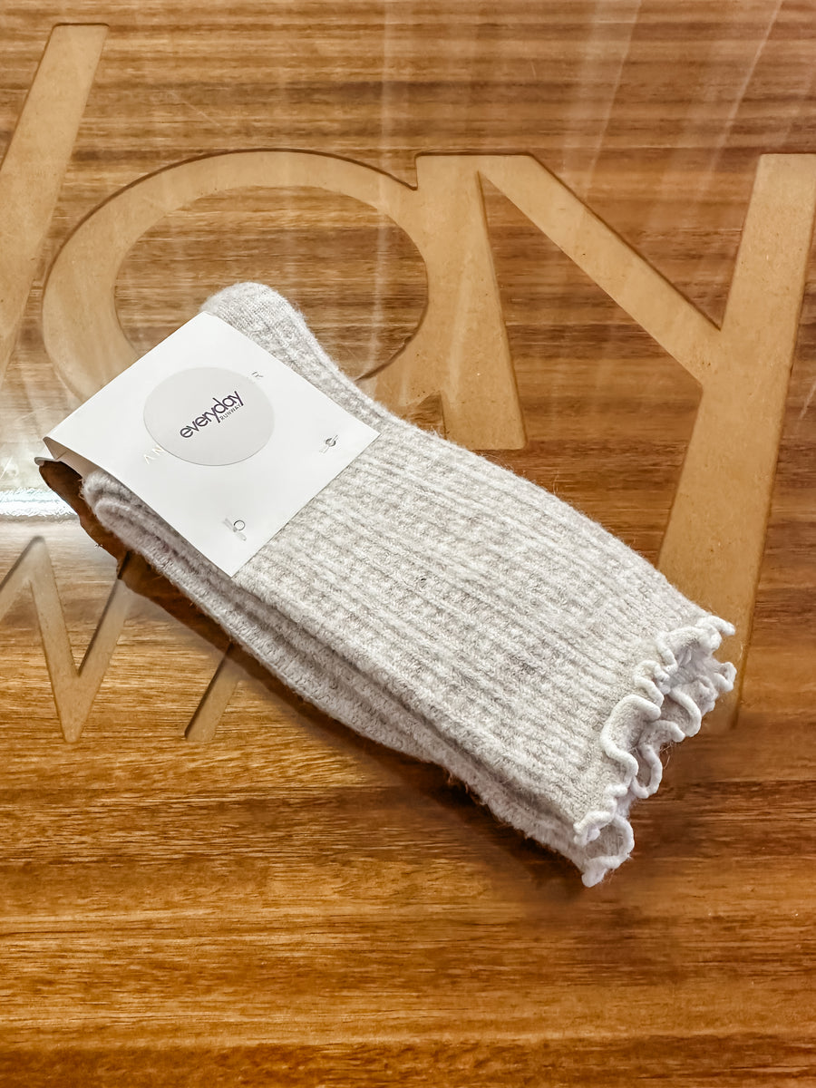 FRILL CREW SOCKS - GREY/BEIGE
