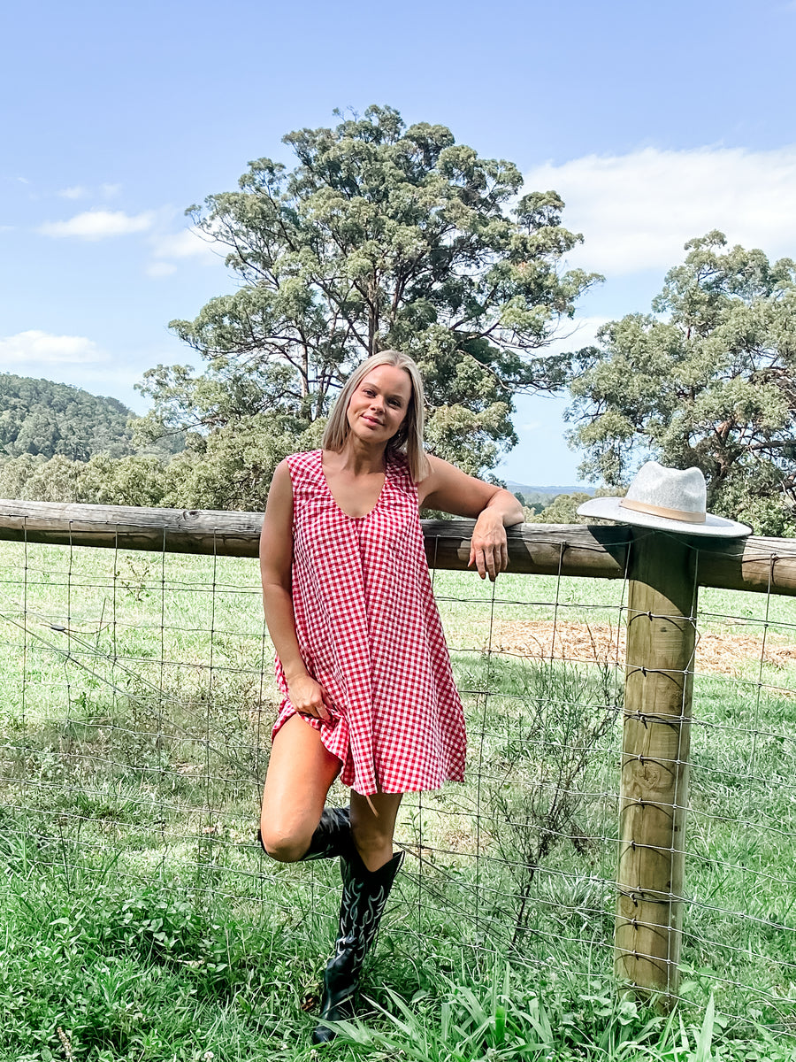 AVA GINGHAM DRESS - RED