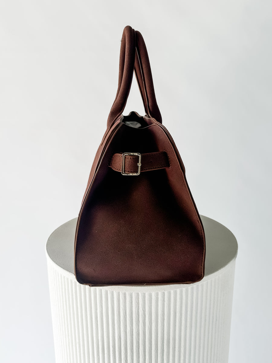 SUEDE TRUFFLE HANDBAG - CHOCOLATE