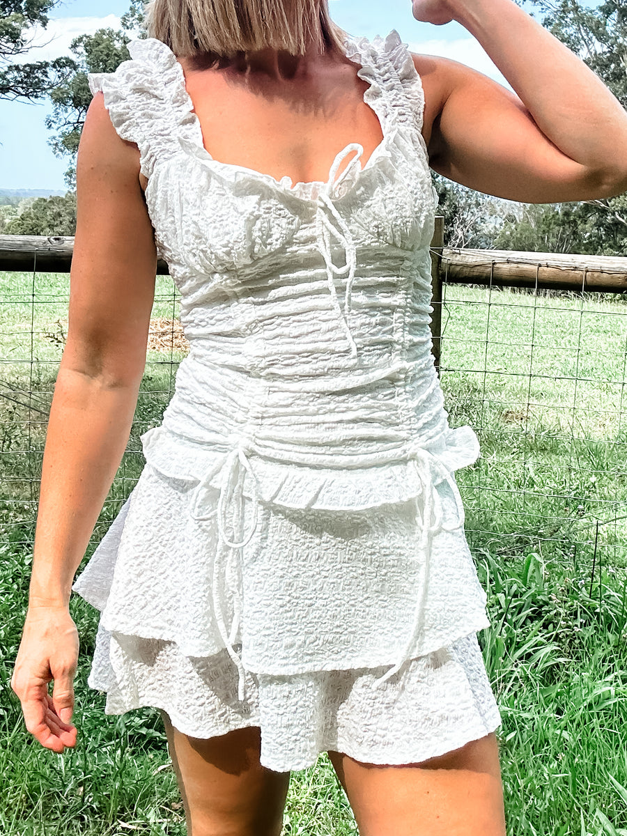 WILLA RUFFLE MINI DRESS - WHITE