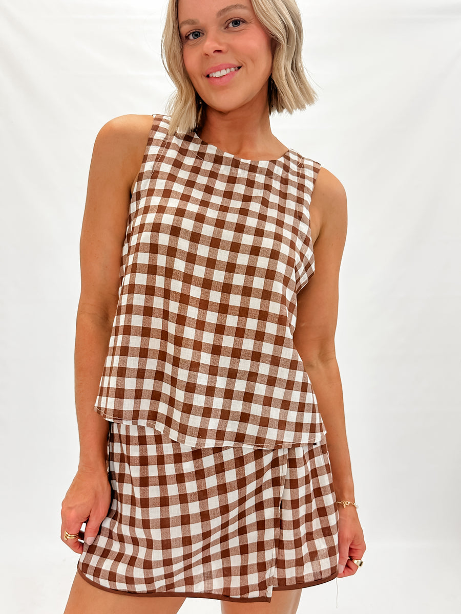 PRIMROSE TOP - CHOCOLATE CHECK
