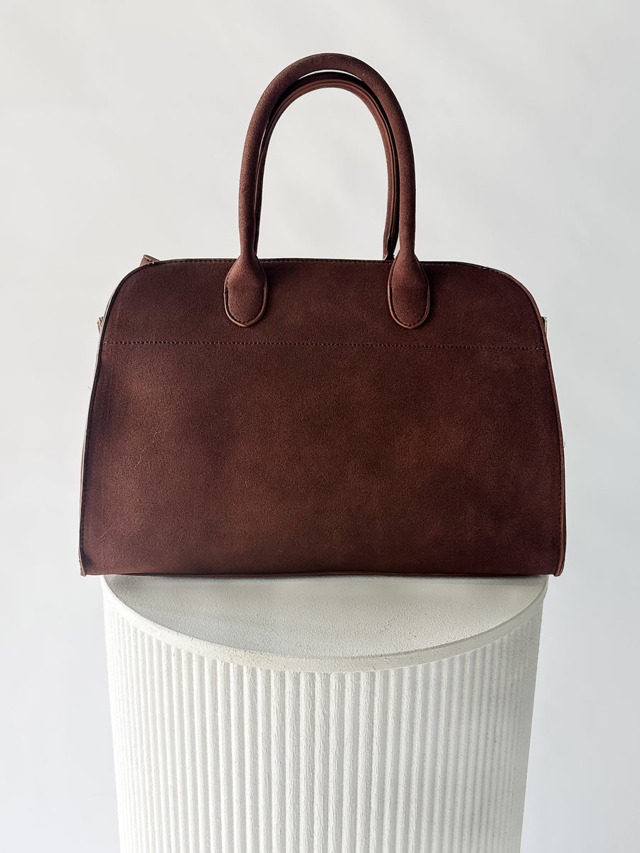 SUEDE TRUFFLE HANDBAG - CHOCOLATE