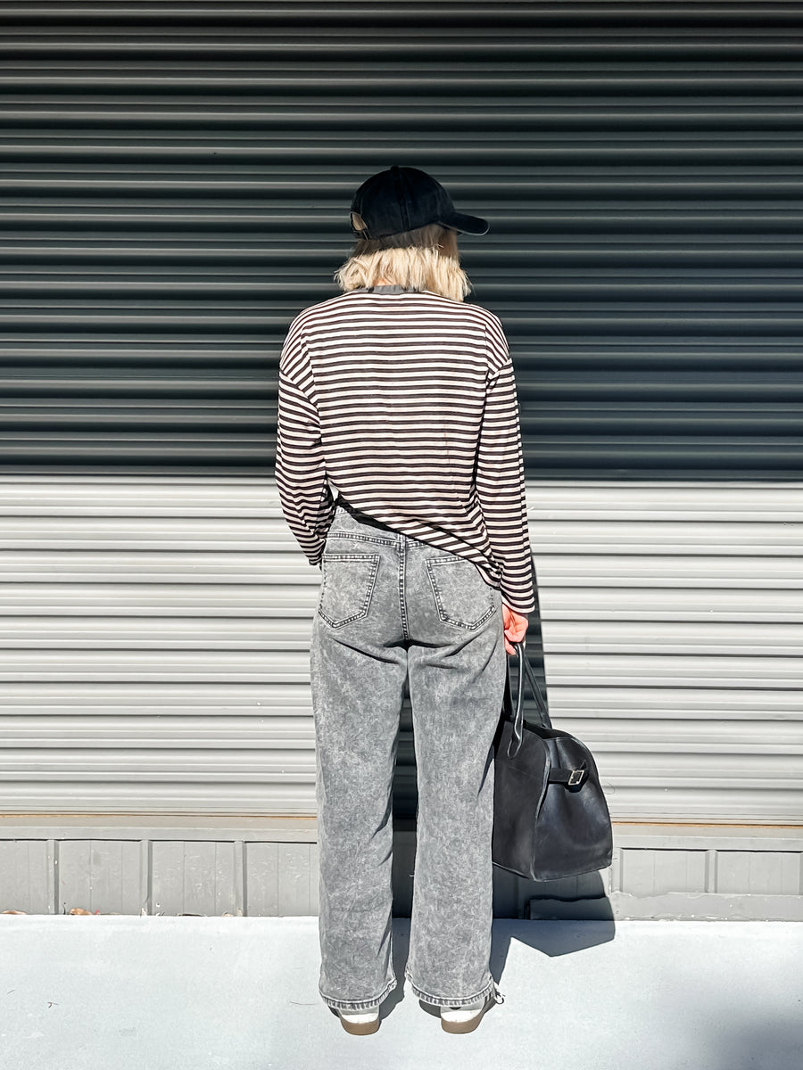COOL GIRL CREW - BLACK & BEIGE STRIPE