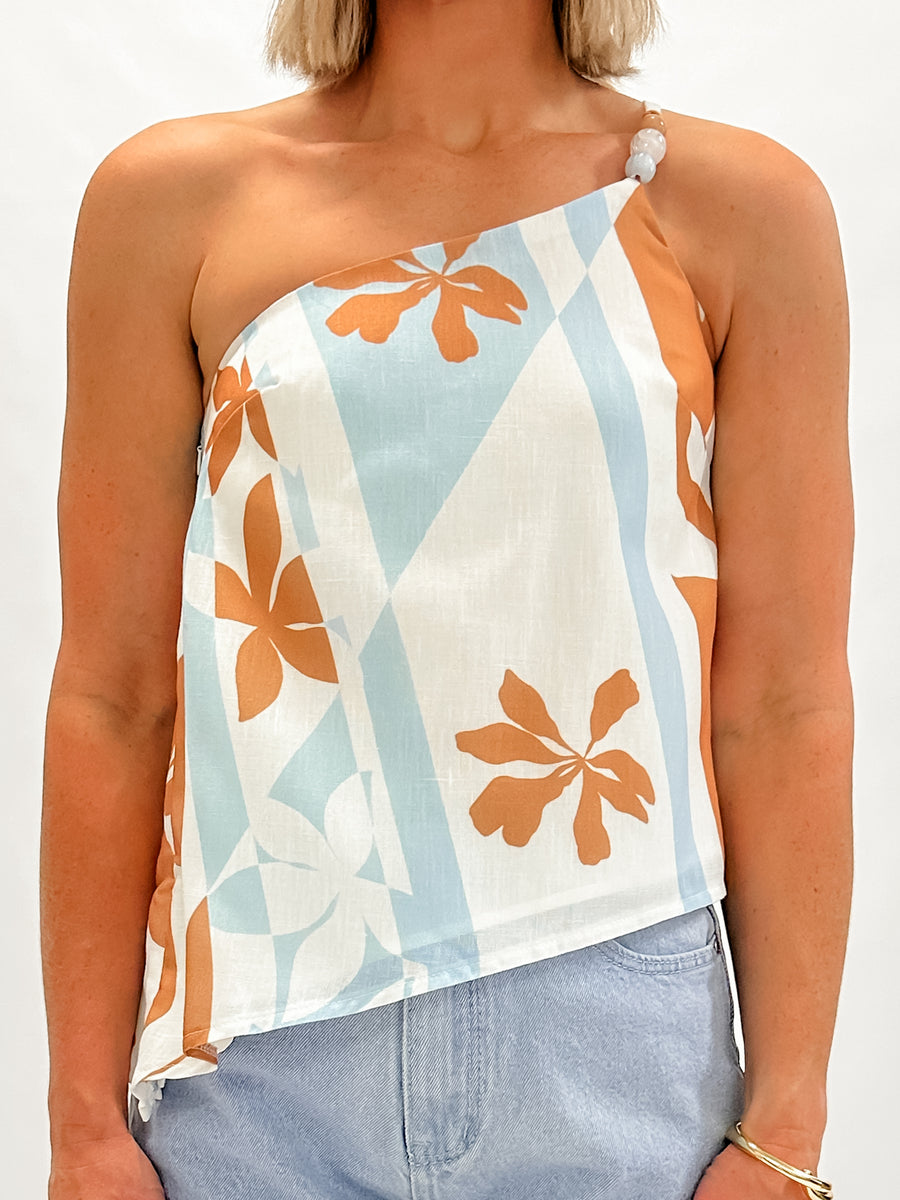 HIBISCUS TOP - BLUE/BROWN