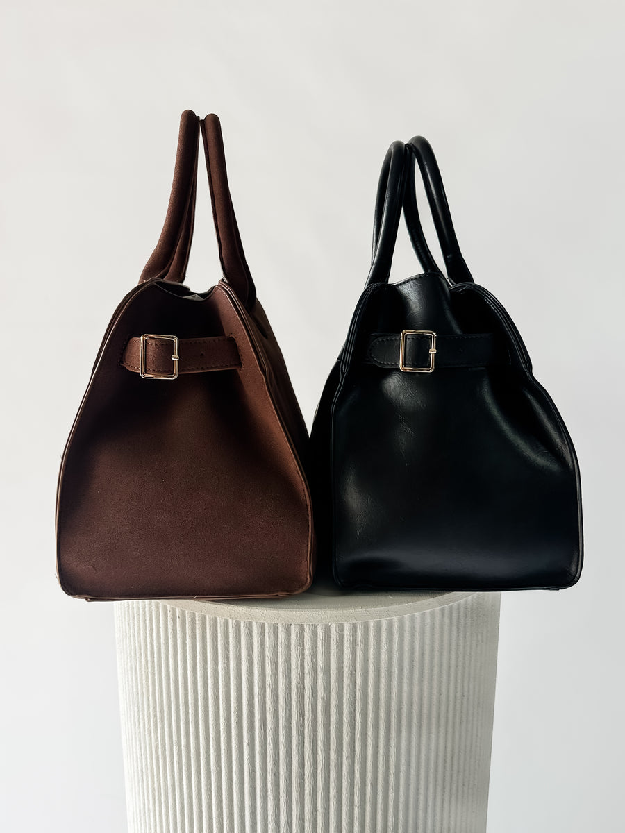 SUEDE TRUFFLE HANDBAG - CHOCOLATE