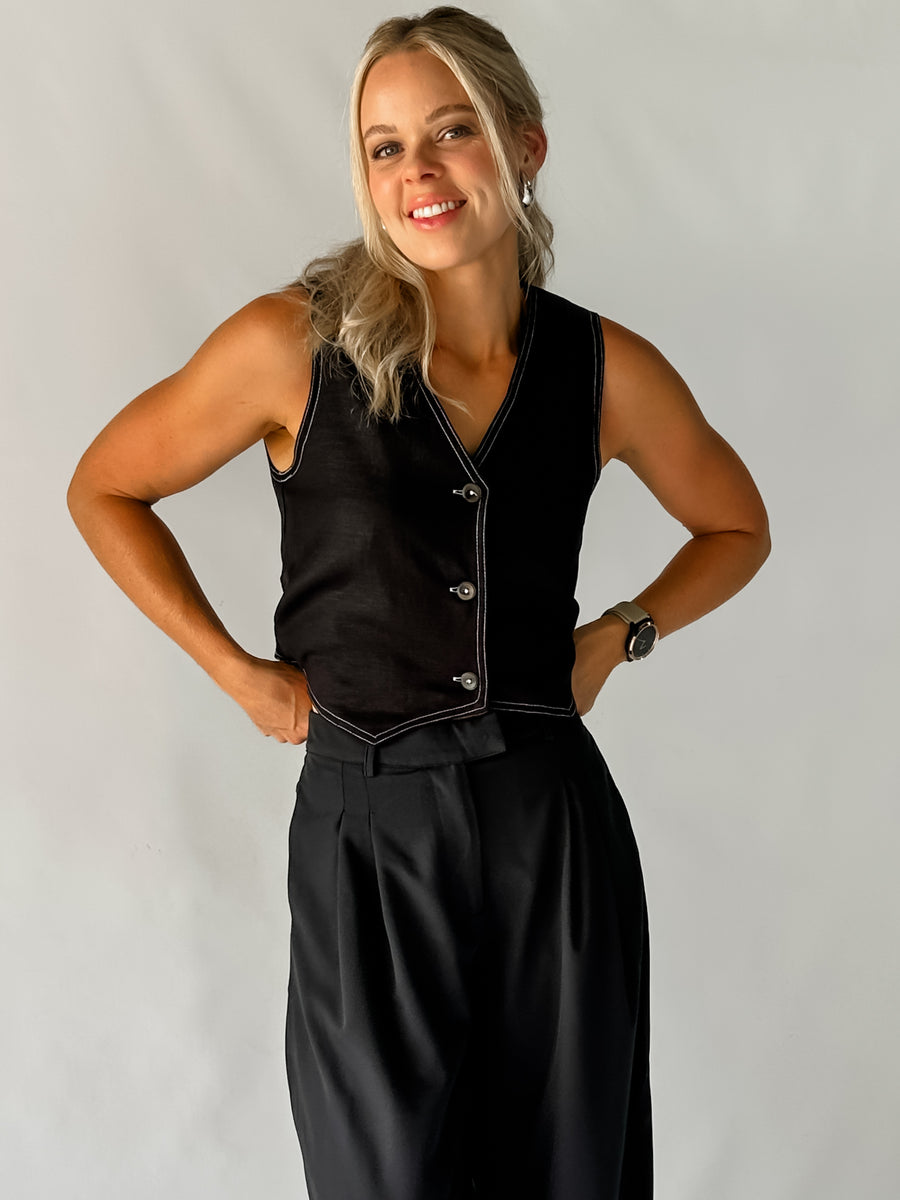KATIE VEST TOP - BLACK