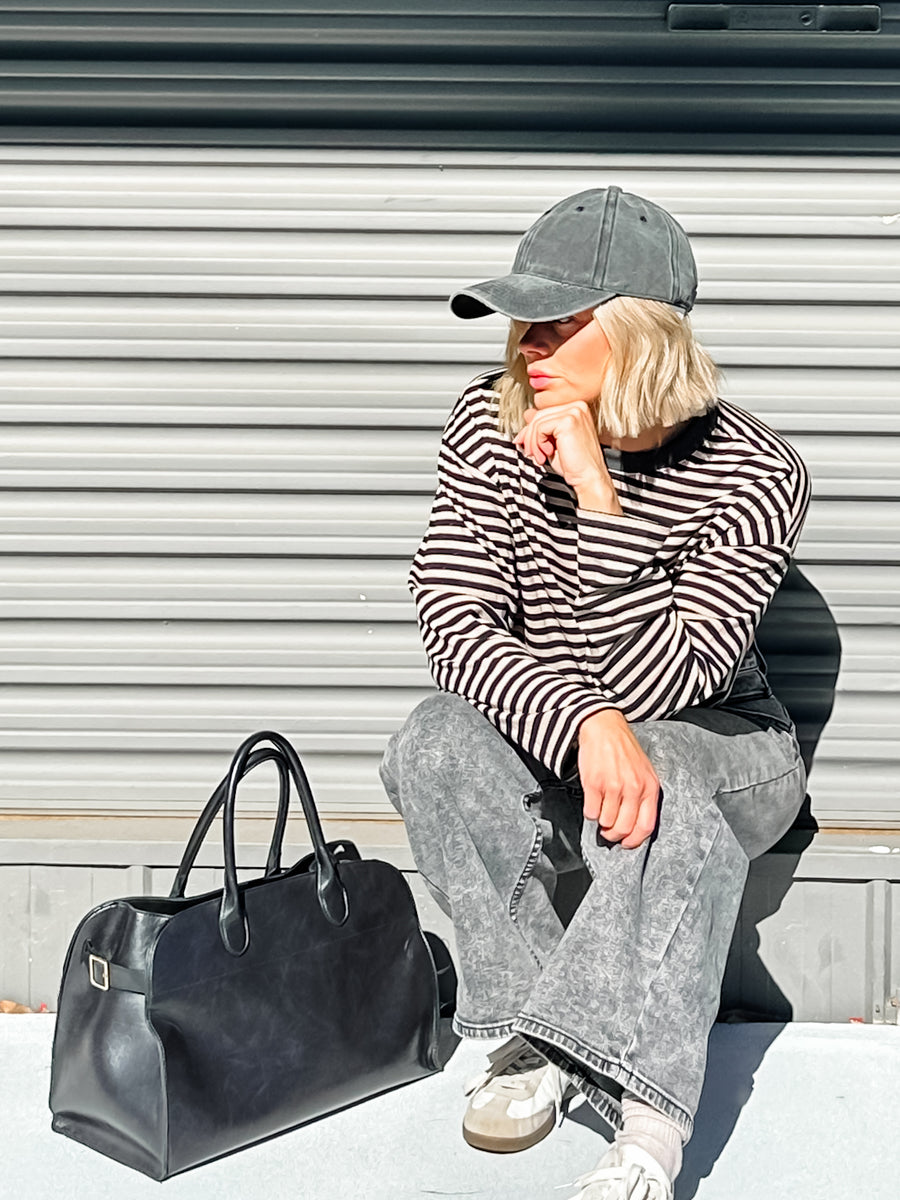 COOL GIRL CREW - BLACK & BEIGE STRIPE