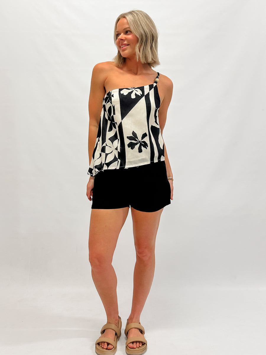 HIBISCUS TOP - BLACK/BEIGE