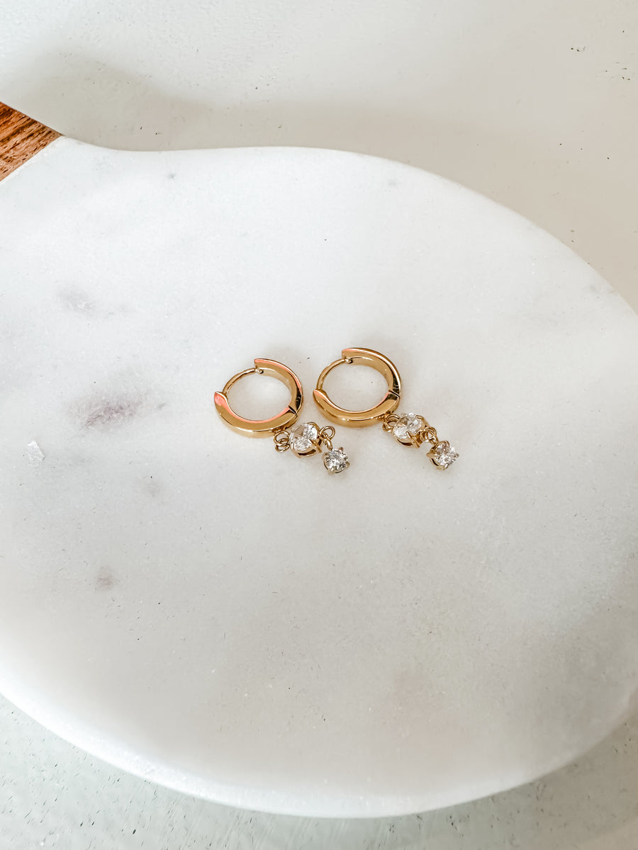 AMBER EARRINGS - 2 TIER - GOLD
