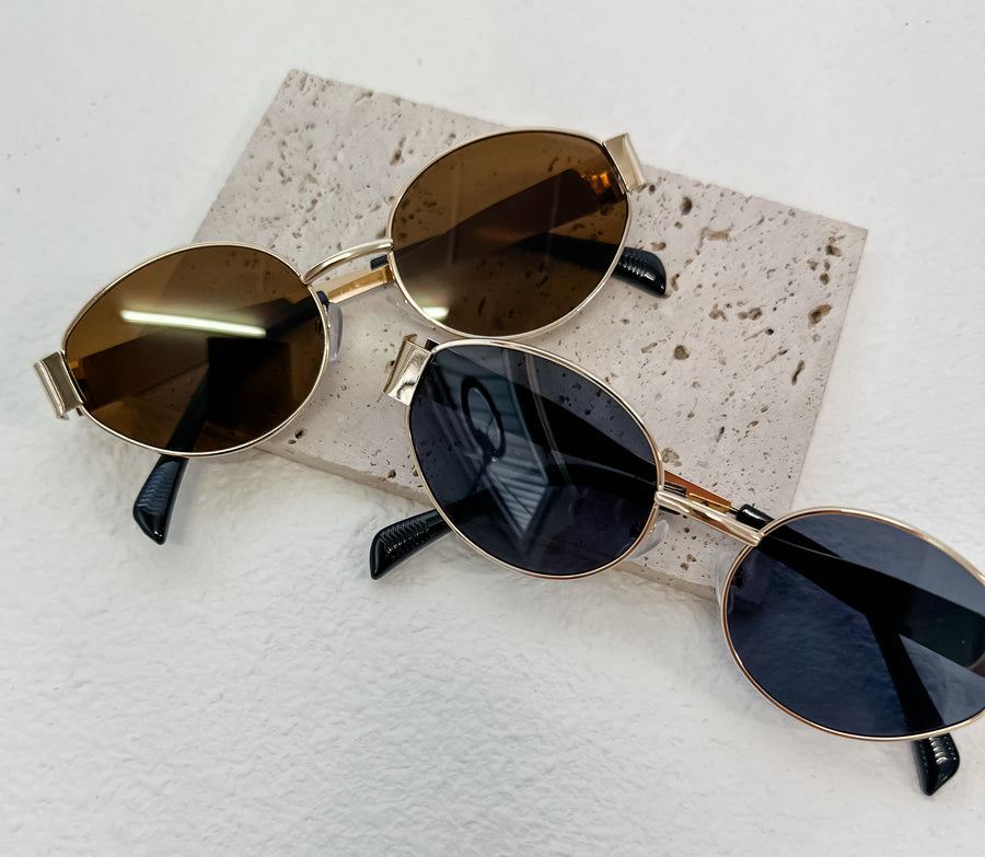 ROUND METAL SUNGLASSES - BLACK LENSE