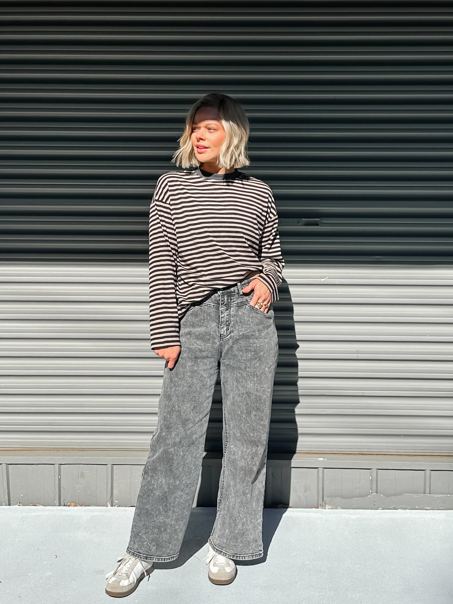 COOL GIRL CREW - BLACK & BEIGE STRIPE