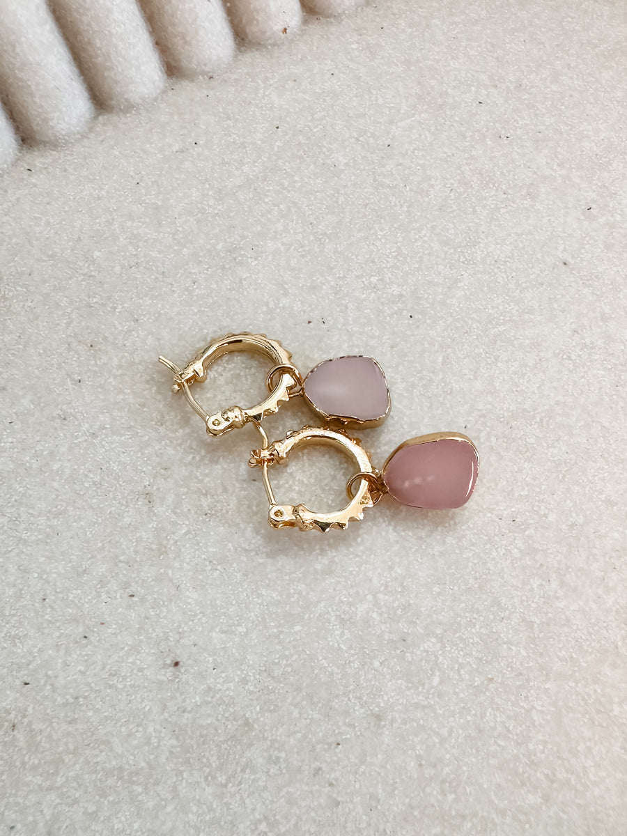 AIRIN PINK STONE EARRINGS - GOLD