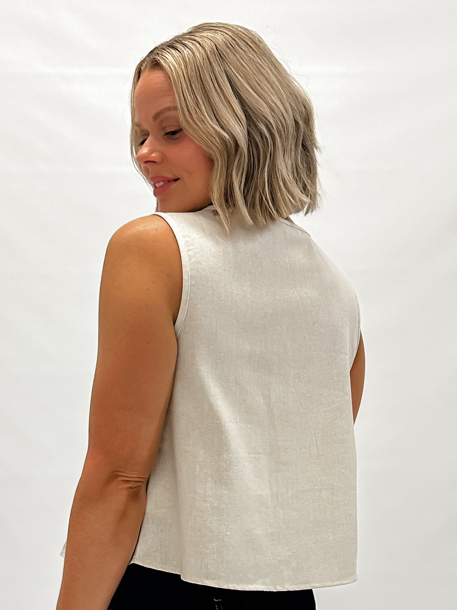 MIMI TIE FRONT TOP - OATMEAL